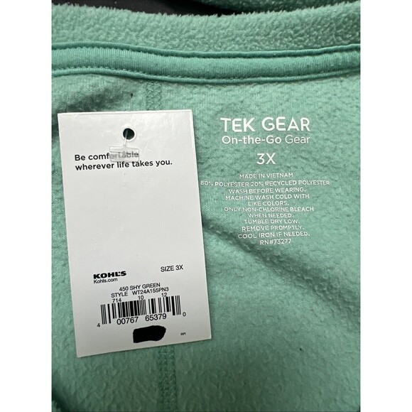 Tek Gear ON THE GO GEAR V Neck Cozy Fleece Sweatshirt Shy Green Plus SZ 3X NWT - Picture 7 of 7